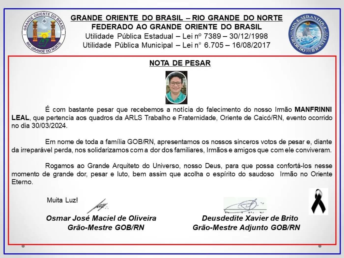 Registro fotográfico: NOTA DE PESAR