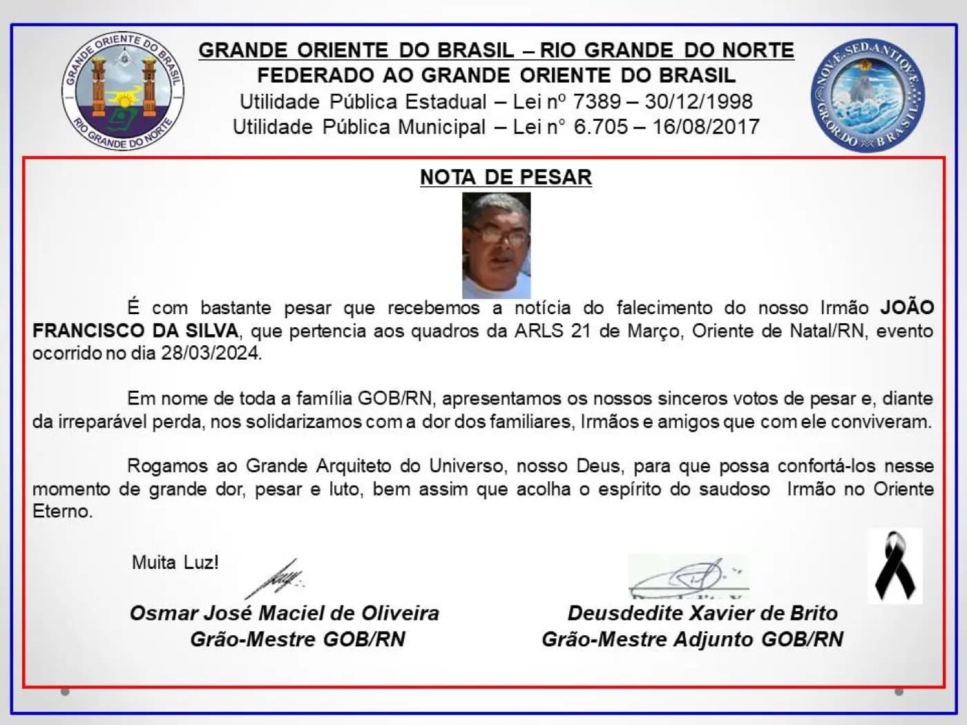 Registro fotográfico: NOTA DE PESAR