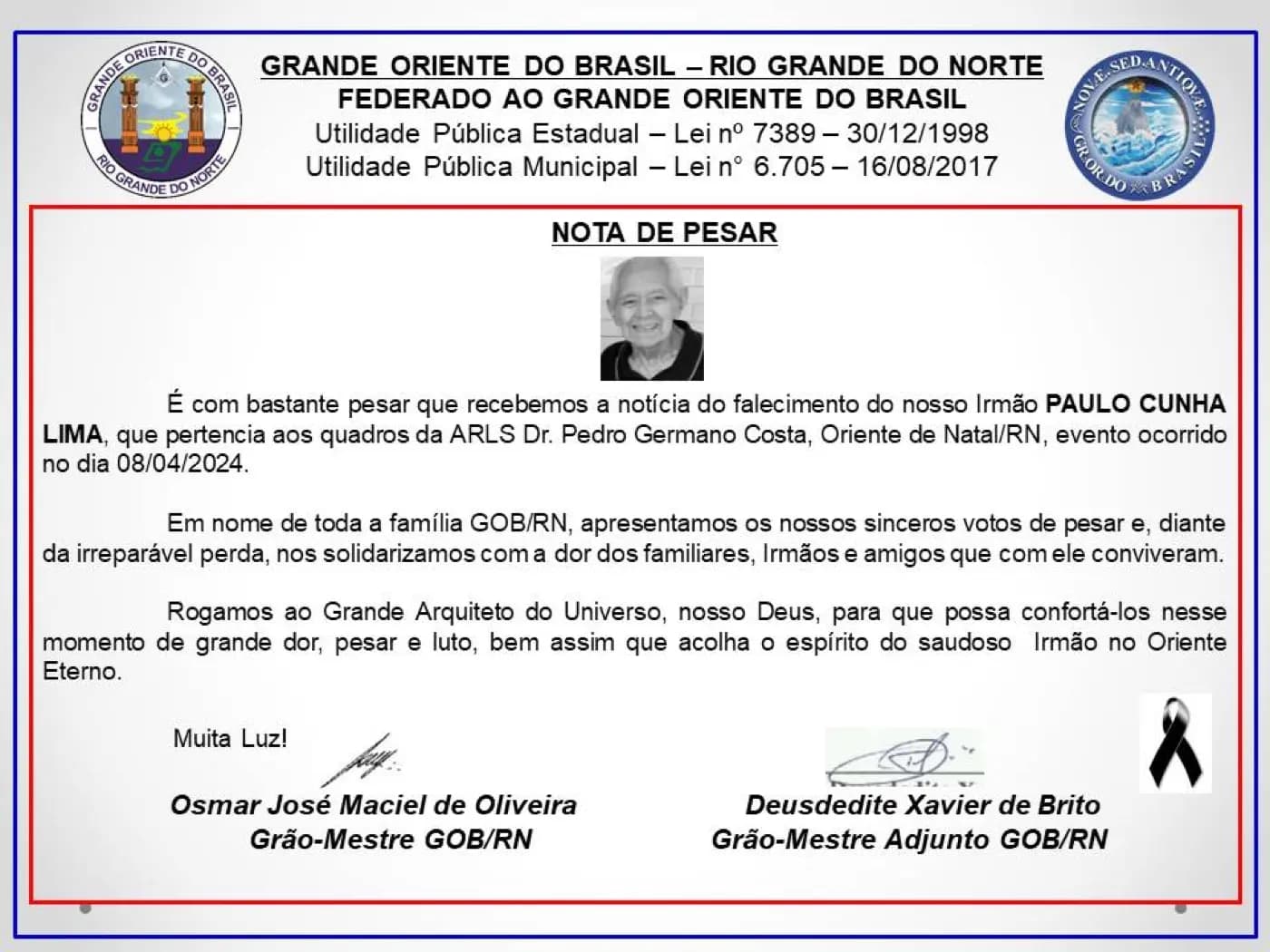 Registro fotográfico: NOTA DE PESAR