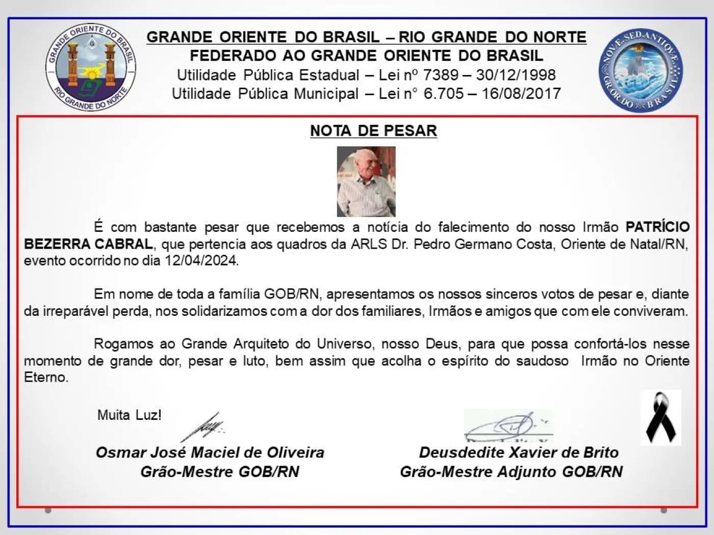 Registro fotográfico: NOTA DE PESAR