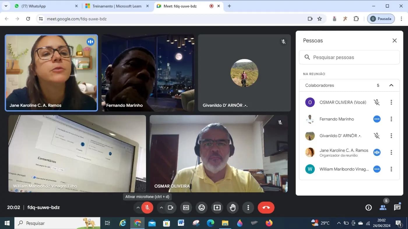 Registro fotográfico: PRIMEIRA REUNIÃO VIRTUAL DE TREINAMENTO DO CURSO DE INFORMÁTICA GRATUITO OFERECIDO AO GOB/RN, EM PARCERIA COM A MICROSOFT.