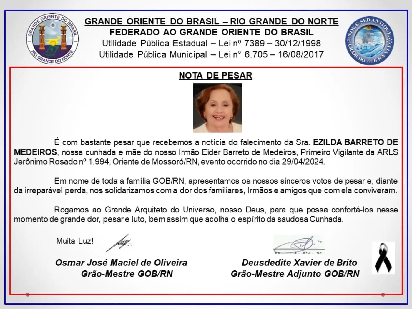 Registro fotográfico: NOTA DE PESAR