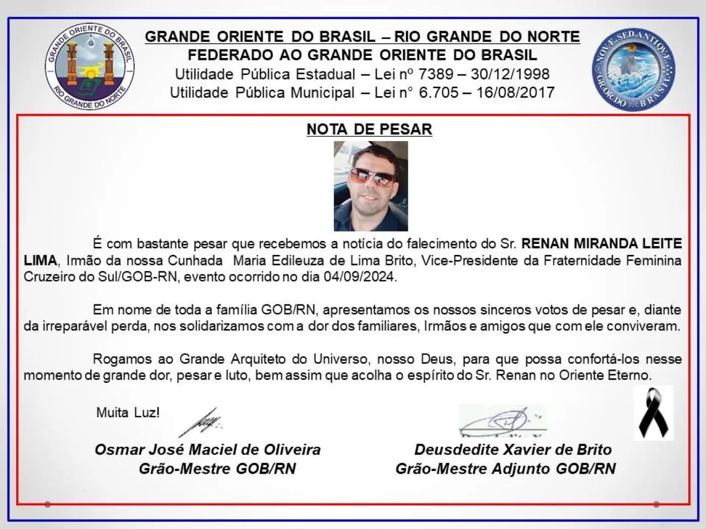 Registro fotográfico: NOTA DE PESAR