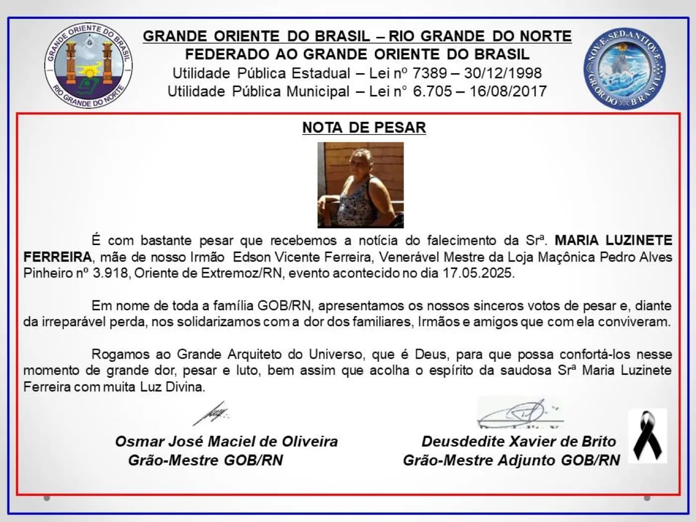 Registro fotográfico: NOTA DE PESAR