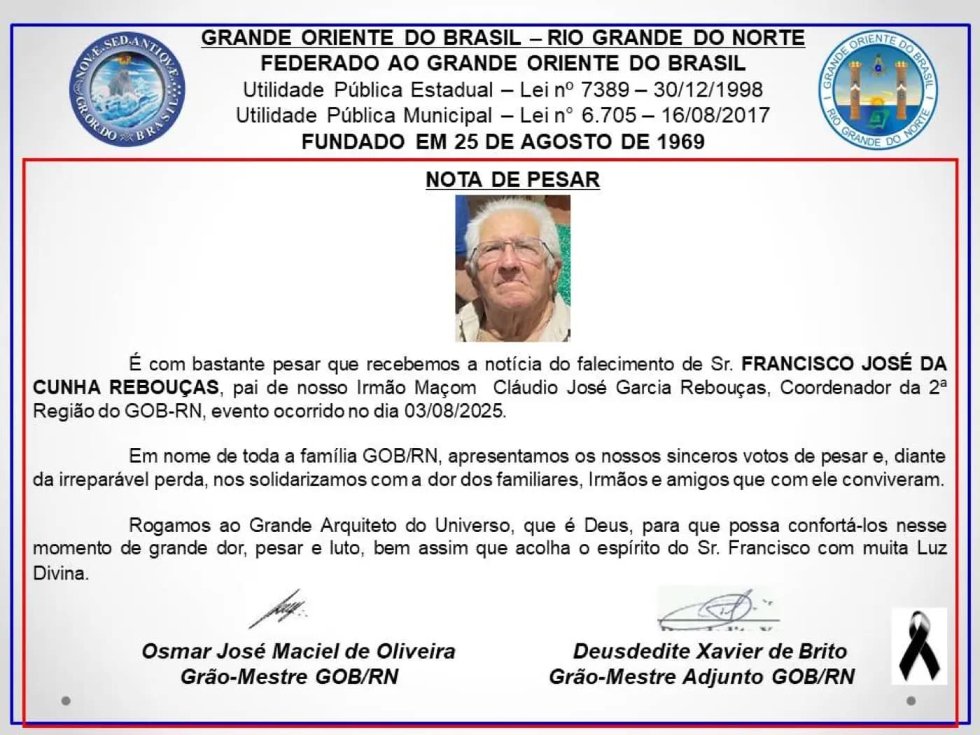 Registro fotográfico: NOTA DE PESAR