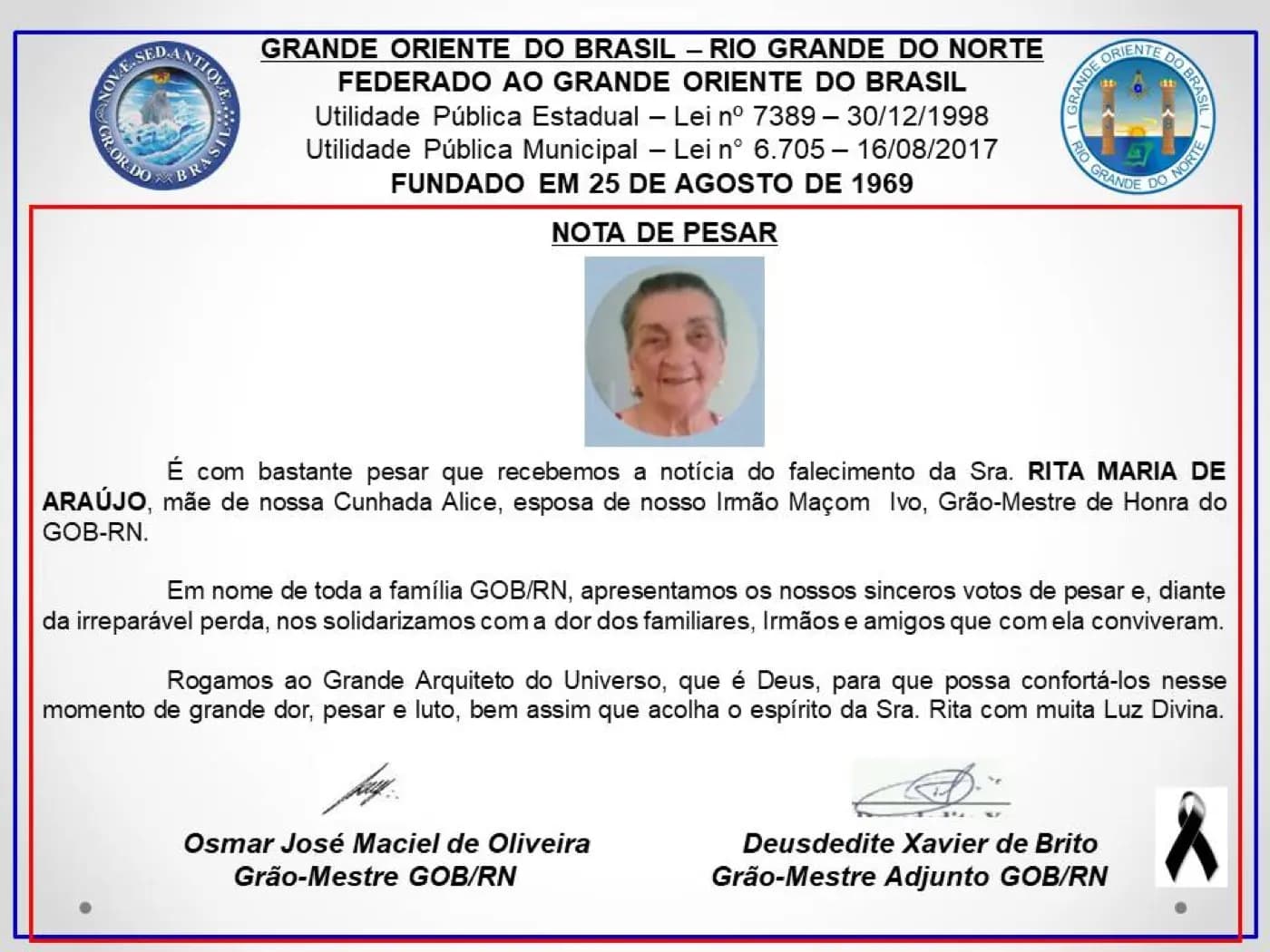 Registro fotográfico: NOTA DE PESAR