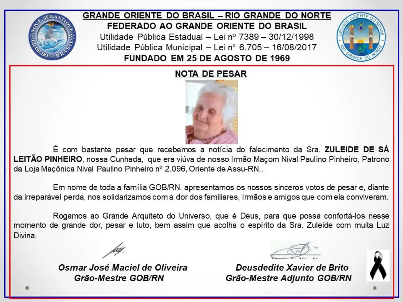Registro fotográfico: NOTA DE PESAR