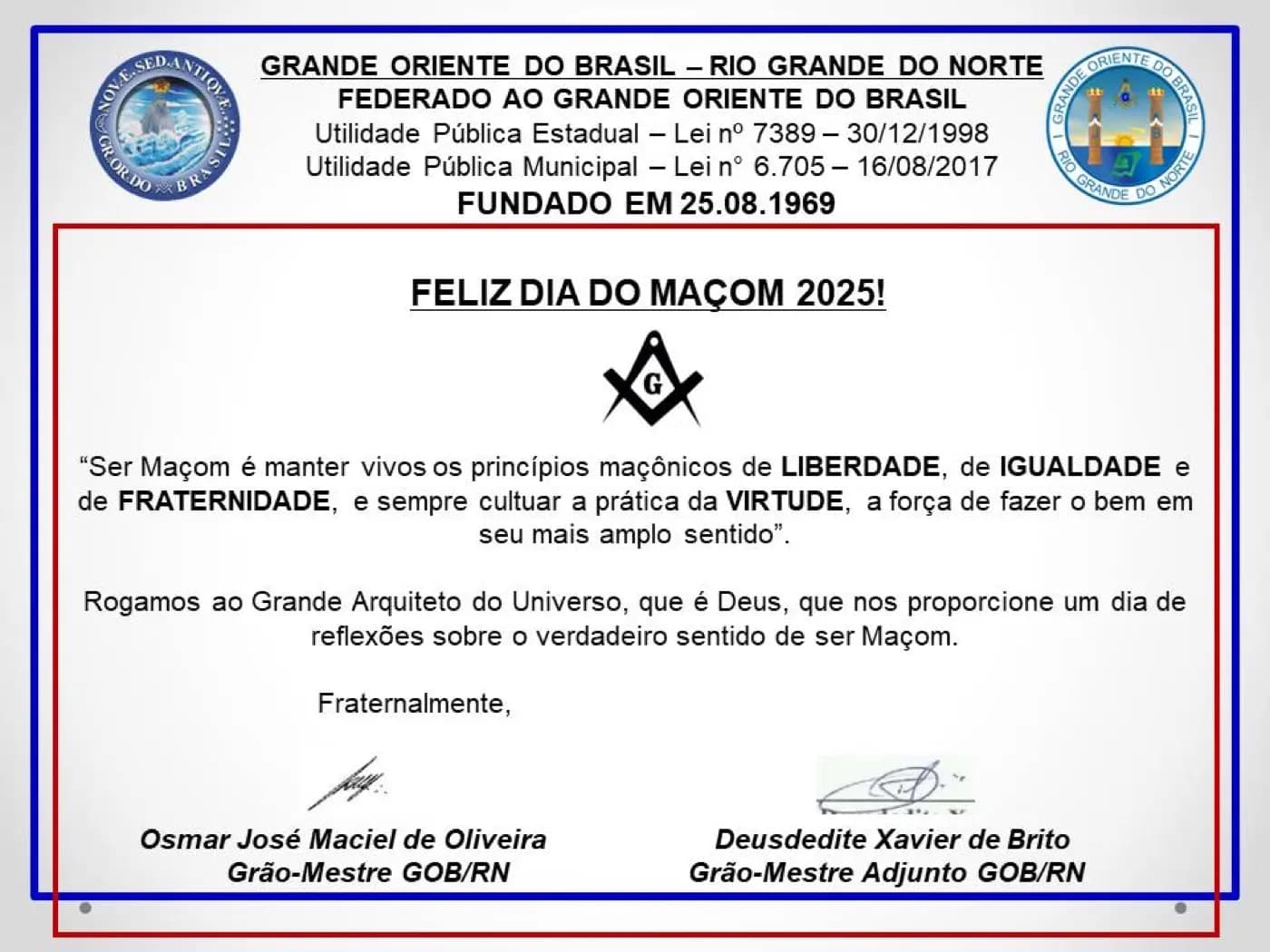 Registro fotográfico: FELIZ DIA DO MAÇOM