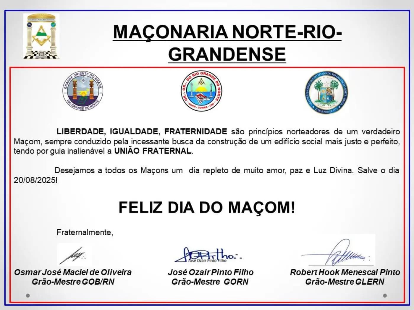 Registro fotográfico: FELIZ DIA DO MAÇOM