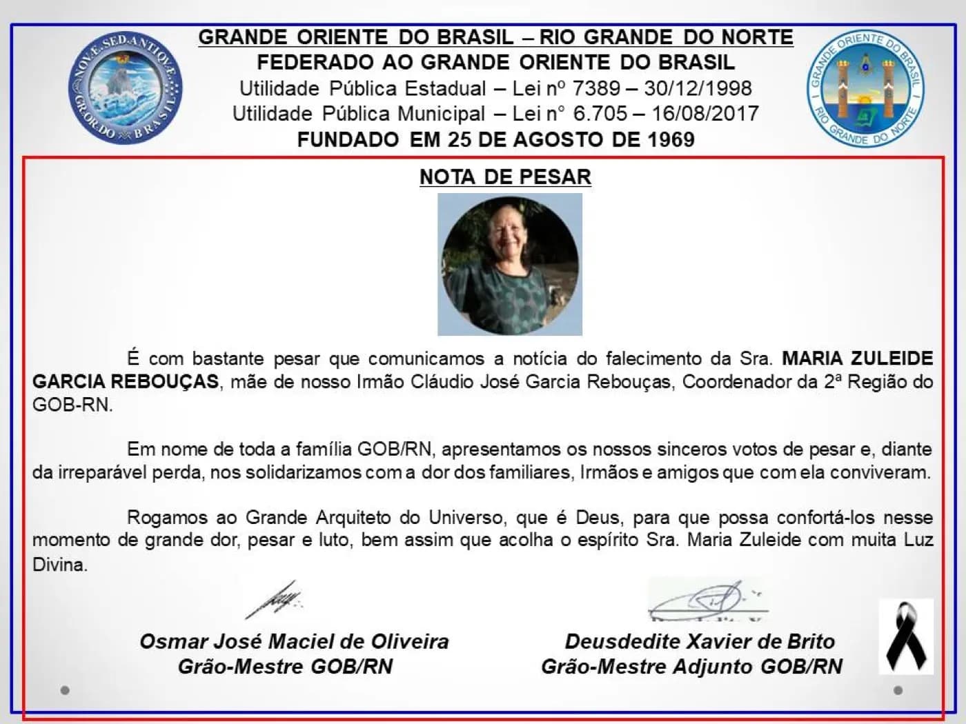 Registro fotográfico: NOTA DE PESAR
