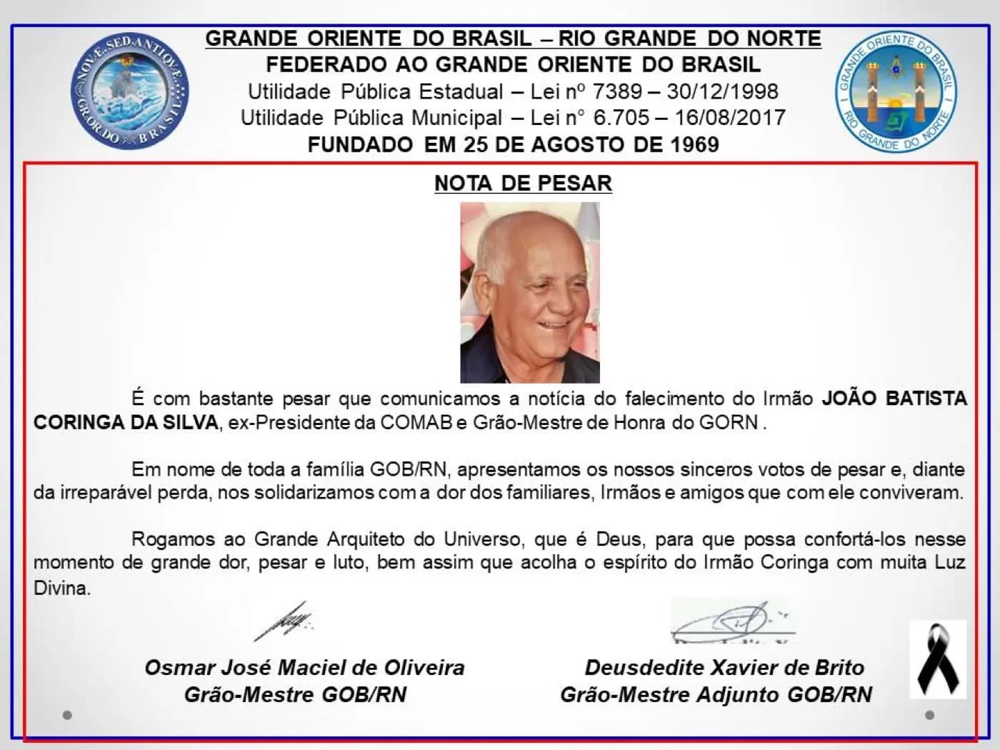 Registro fotográfico: NOTA DE PESAR