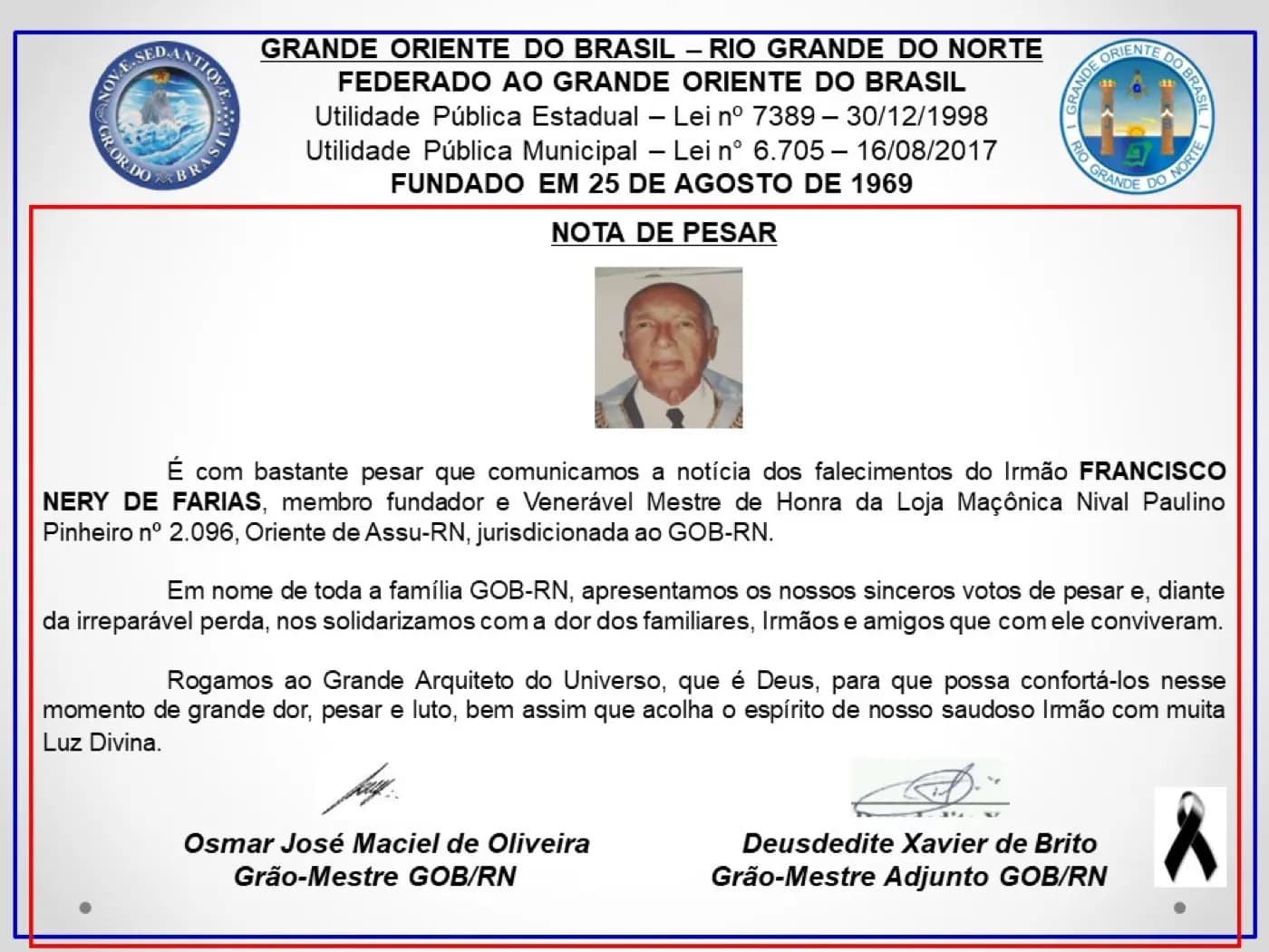 Registro fotográfico: NOTA DE PESAR