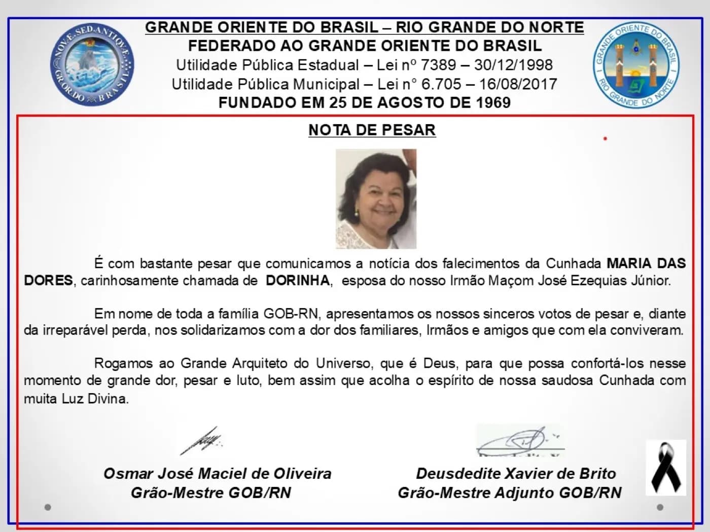 Registro fotográfico: NOTA DE PESAR