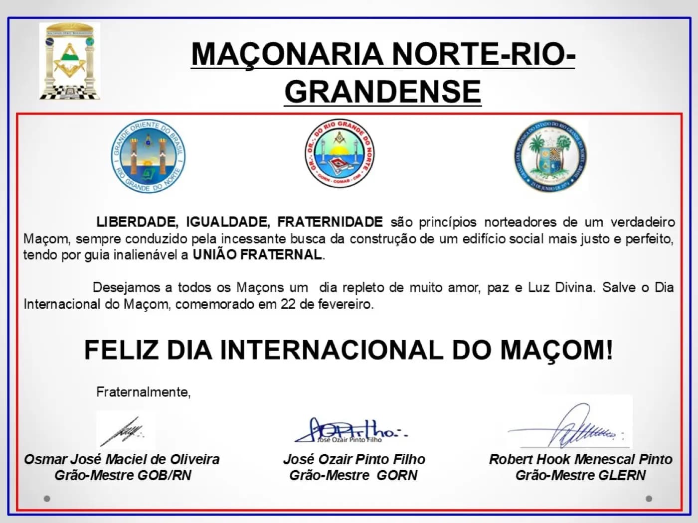 Registro fotográfico: FELIZ DIA DO MAÇOM
