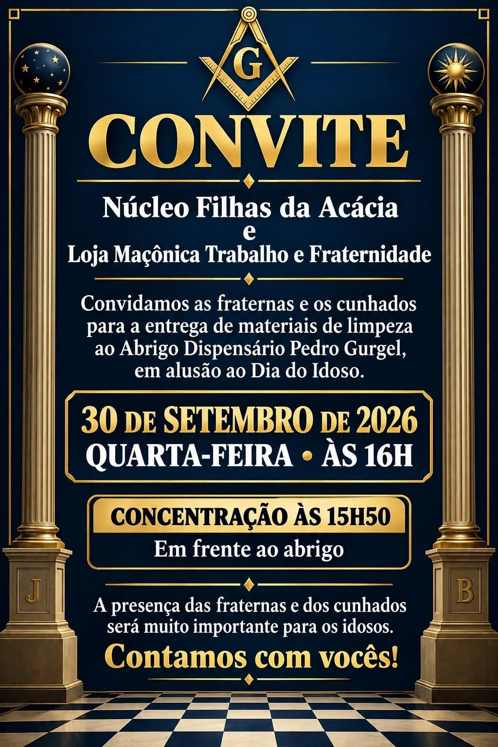 Irmãos reunidos no Templo, em fotografia oficial da Atos Alusivos Aos Seus 67 Anos de Existência